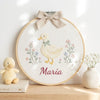 Handmade Duckling Garden Embroidery: Personalized Baby Name Hoop