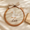 Hand-Embroidered Goose Baby Name Hoop: Personalized Nursery Decor
