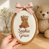 Personalized Oval Baby Name Sign: Embroidered Hoop with Baby Bear, Nursery Decor
