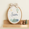 Adventure-Themed Baby Name Hoop: Mountain Nursery Wall Art