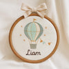 Hand Embroidered Baby Name Hoop: Hot Air Balloon Wall Art