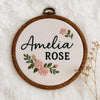Custom Floral Embroidered Baby Name Hoop: Newborn Announcement