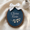 Personalized Floral Name Hoop: Hand-Embroidered Daisy Nursery Decor