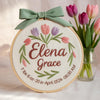 Personalized Floral Embroidery Hoop: Baby Name Stat Sign Nursery Decor