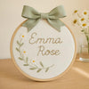 Custom Hand Embroidered Name Hoop: Floral Nursery Decor