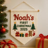 Personalized Hand-Embroidered Baby's First Christmas Banner: Keepsake Holiday Flag