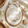 Personalized Duck Lamb Oval Hoop: Hand-Embroidered Countryside Nursery Name Art
