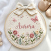 Blossom Meadow Name Hoop: Personalized Floral & Butterfly Embroidery