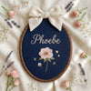 Custom Floral Baby Name Sign: Botanical Hand-Embroidered Name Hoop
