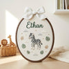 Personalized Safari Name Hoop: Hand-Embroidered Zebra, Lion Nursery Decor