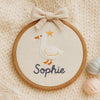 Hand-Embroidered Goose Baby Name Hoop: Personalized Nursery Decor