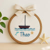 Custom Hand-Embroidered Sailboat Name Hoop: Birth Announcement Gift