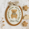 Personalized Teddy Bear Oval Hoop: Custom Baby Name Embroidery Keepsake