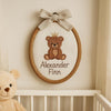 Personalized Oval Baby Name Sign: Embroidered Hoop with Baby Bear, Nursery Decor