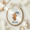 Personalized Teddy Bear Baby Name Embroidery Hoop: Newborn Keepsake Gift