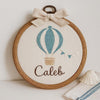 Hand Embroidered Baby Name Hoop: Hot Air Balloon Wall Art