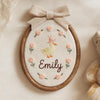 Embroidered Baby Name Sign: Floral Nursery Decor with Linen Bow