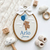 Baby Name Sign Embroidered With Teddy Bear and Balloon: Personalized Name Embroidery Nursery Decor