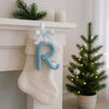 Knitted Christmas Ornament: Handmade Yarn Initial Letter Stocking Tag