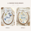 Hand-Embroidered Space Adventure Oval Hoop: Baby Name Announcement Sign