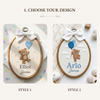 Baby Name Sign Embroidered With Teddy Bear and Balloon: Personalized Name Embroidery Nursery Decor