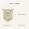 Personalized Linen Baby Name Banner: Hand Embroidered Sea And Nature Style Nursery Decor