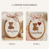 Custom Baby Name Embroidery Hoop: Hand-Stitched Baby Bear Nursery Decor