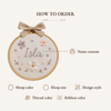 Hand-Embroidered Name Hoop with Linen Bow: Custom Baby Gift & Nursery Décor
