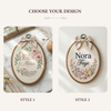 Hand-Embroidered Floral Name Hoop: Baby Announcement Sign