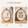 Embroidered Baby Name Sign: Floral Nursery Decor with Linen Bow