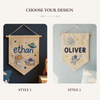 Personalized Baby Name Linen Banner: Hand-Embroidered Universe Nursery Decor