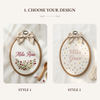 Custom Floral Baby Name Embroidery Hoop: Personalized Newborn Keepsake Gift