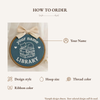 Hand-Embroidered Library Sign Name Hoop: Personalized Book Lover Gift, Bookshelf Decor