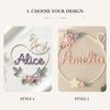 Custom Knitted Wire Name Sign with Pastel Flowers: Personalized Nursery Wall Decor