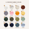 Fabric color swatches chart with numbered choices for oval hoop name sign materials.