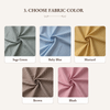 Fabric color selection swatches: Sage Green, Baby Blue, Mustard, Brown, Blush