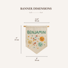Handmade Linen Baby Name Banner: Universe Embroidery, Nursery Wall Decor