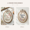 Hand-Embroidered Floral Name Hoop: Baby Announcement Sign