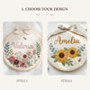 Bee Garden Floral Name Hoop: Custom Hand-Embroidered Nursery Decor