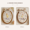 Embroidered Baby Name Sign: Floral Nursery Decor with Linen Bow