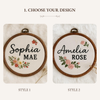 Custom Floral Embroidered Baby Name Hoop: Newborn Announcement