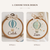 Hand Embroidered Baby Name Hoop: Hot Air Balloon Wall Art