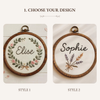 Hand-Embroidered Floral Baby Name Hoop: Personalized Nursery Decor