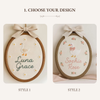 Custom Goose Embroidery Hoop: Baby Name Announcement Sign