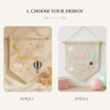 Personalized Baby Name Linen Banner: Hand-Embroidered Hot Air Balloon and Earth Nursery Decor