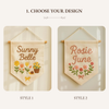 Handcrafted Linen Baby Name Pennant: Embroidered Floral Nursery Decor