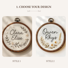 Handmade Floral Name Embroidery Hoop: Baby Girl Birth Announcement