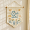 Personalized Linen Baby Name Banner: Hand Embroidered Sea And Nature Style Nursery Decor