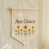 Personalized Linen Baby Name Banner: Hand Embroidered Sea And Nature Style Nursery Decor