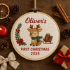 Personalized Baby's First Christmas Ornament: Hand Embroidered Floral Name Hoop